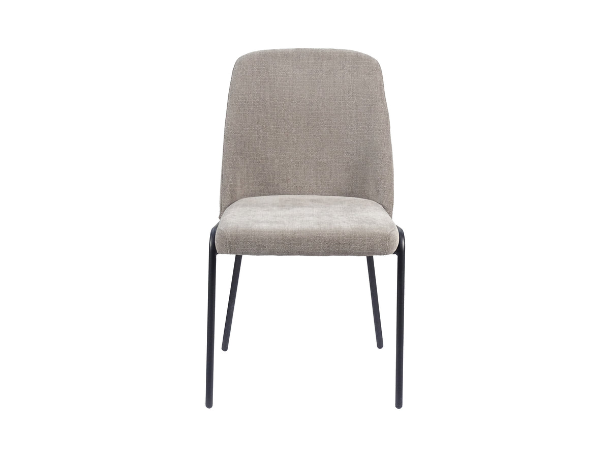 Front view of greige soft-square upholstered dining chair with tailored flat seams, GEYA Seating DC-3070