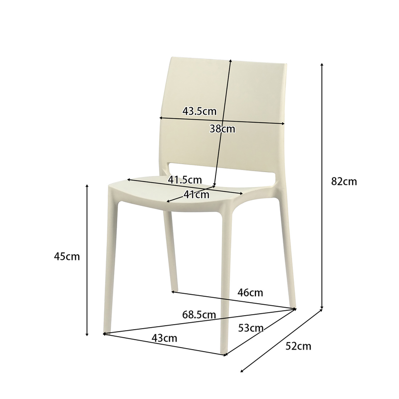 Solid-back polypropylene side chair technical drawing with 450 mm seat height and 820 mm overall height PC-100