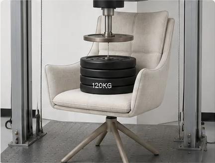 Static load test for upholstered chair seat and back structure.