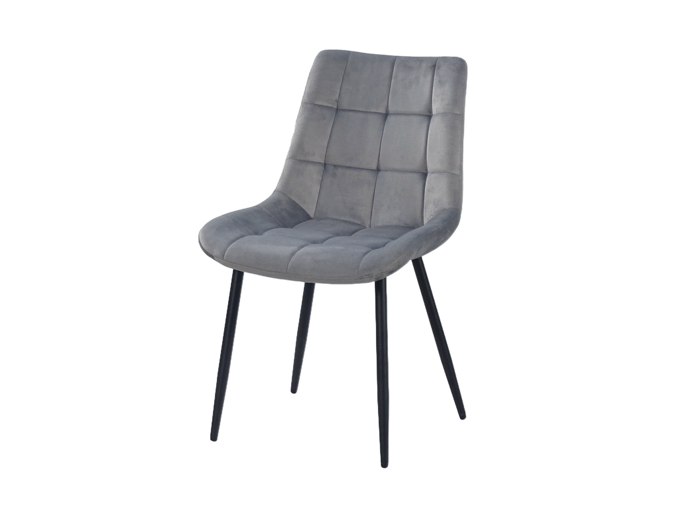 Three-quarter view of high-back structured woven dining chair with slim tapered steel legs and fully upholstered shell, DC-3218
