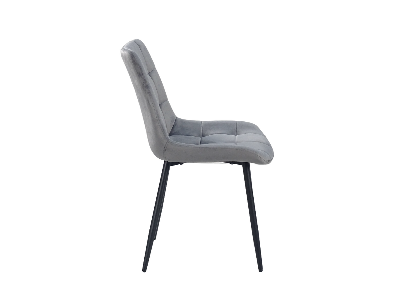 High-back structured woven dining chair side profile showing tapered steel leg and upholstered shell silhouette, DC-3218