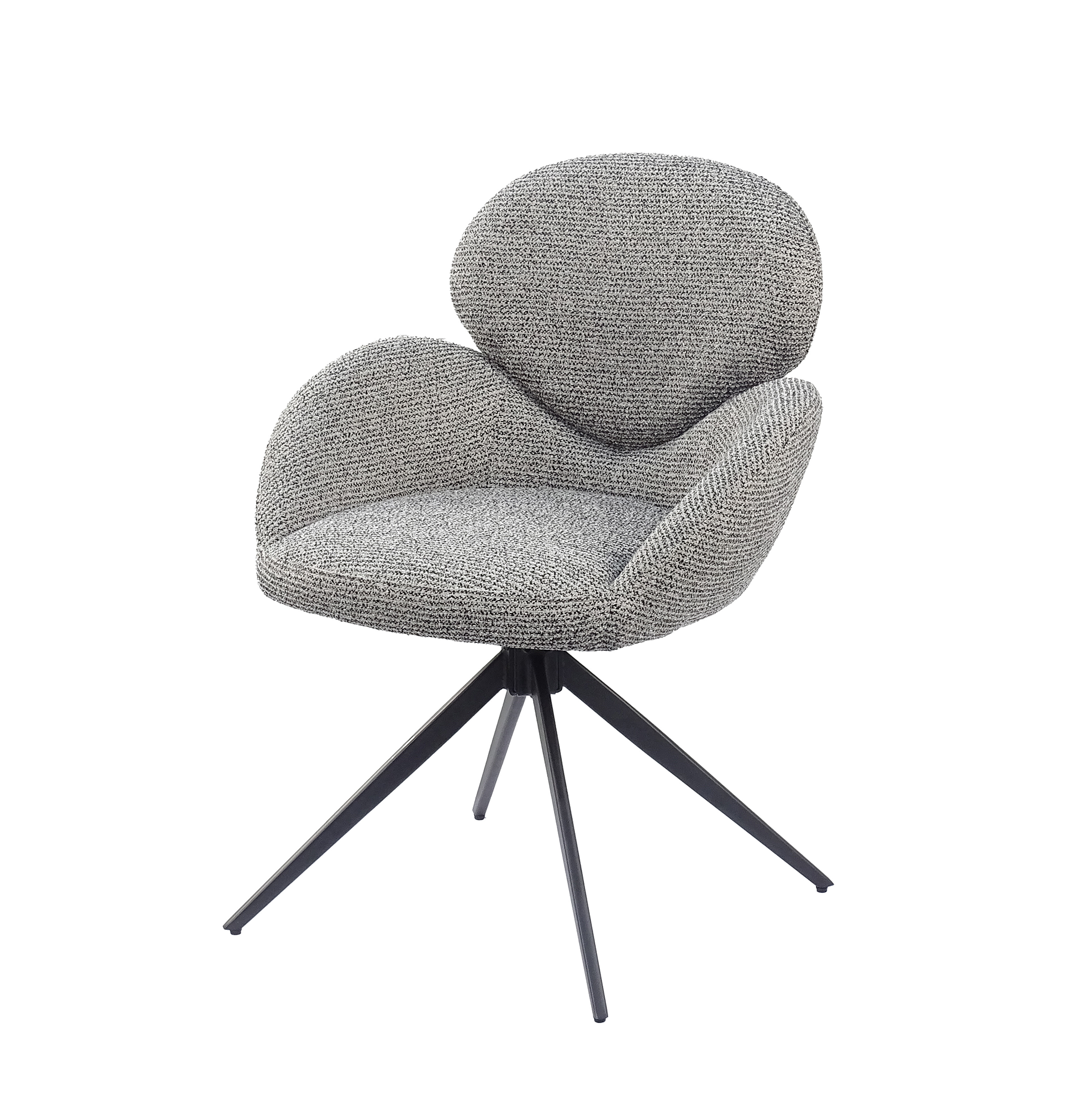 Charcoal grey mélange woven swivel armchair with pebble-shaped backrest and wraparound shell for hospitality and private dining — DC-5029

