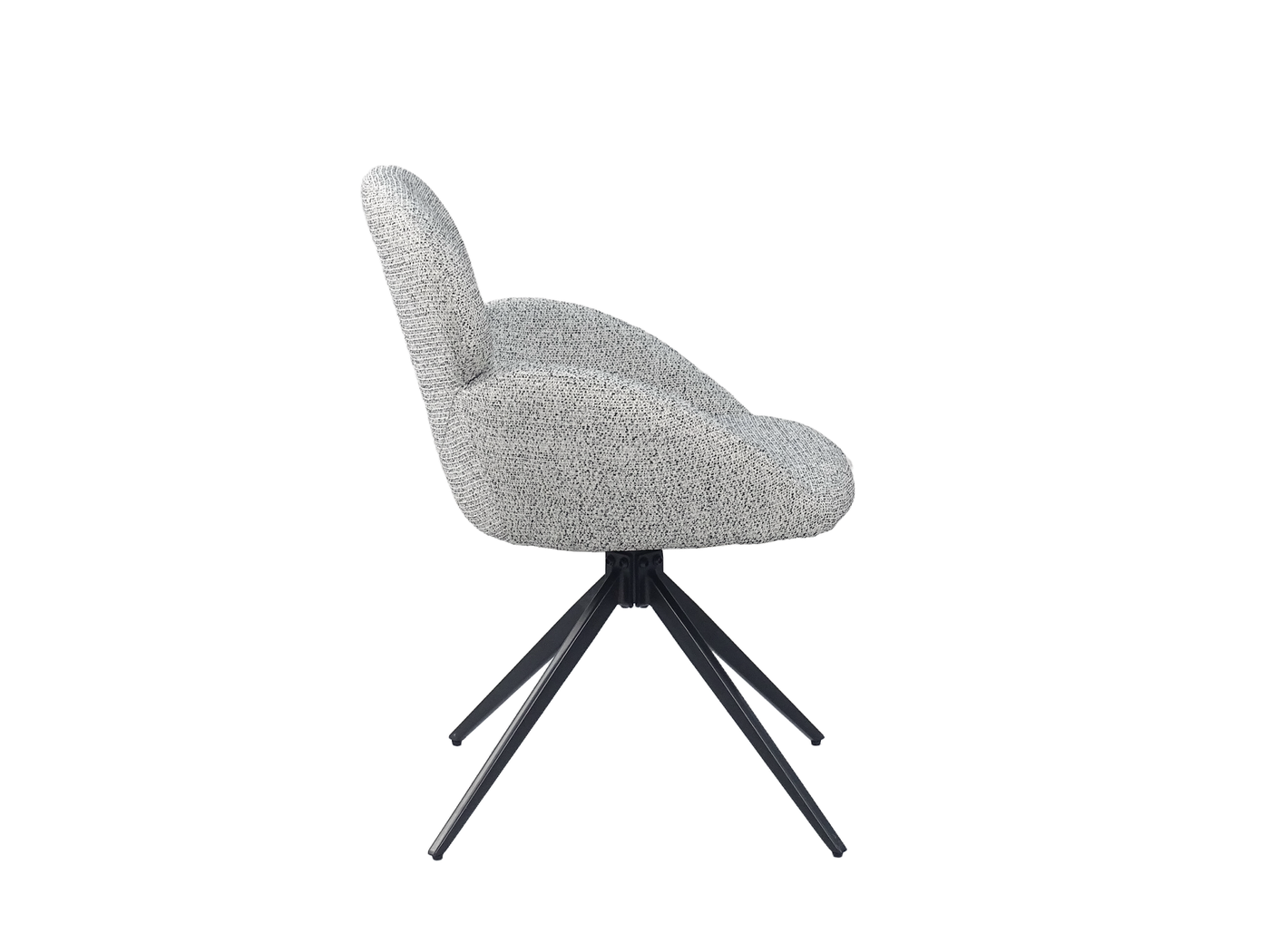 Side profile of oval-back swivel armchair in pebble grey showing layered backrest silhouette and 465 mm seat height — DC-5029