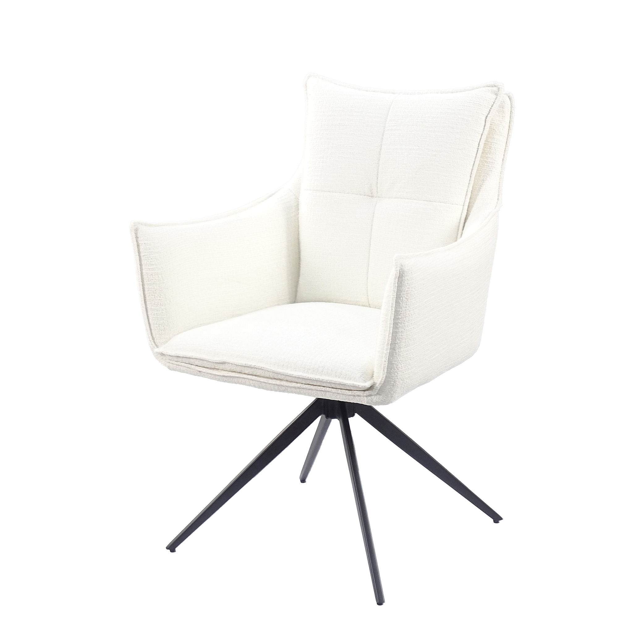 Wraparound high-back swivel armchair in Ivory Melange decorative bouclé with four-star tapered steel base, private office and residential study, DC-5051