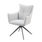 Wraparound high-back swivel armchair in Silver Grey Melange decorative bouclé with matt black steel base, client consultation room, DC-5051