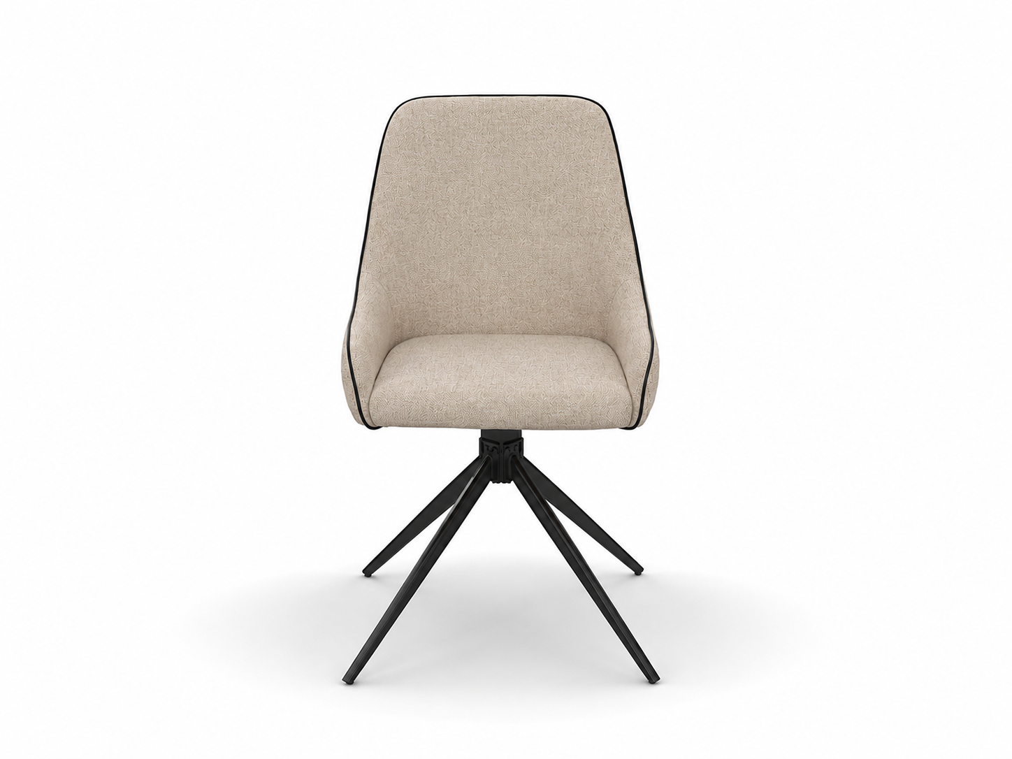 Swivel Bucket Meeting Chair in sand beige upholstery, featuring a soft bucket shell, black contrast piping, and four-star swivel base for meeting rooms, model DC-5080.
