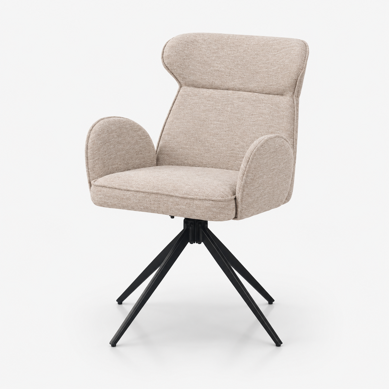  Swivel Dining Chair – Oatmeal Beige Woven Fabric, Black Spider Base
