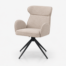  Swivel Dining Chair – Oatmeal Beige Woven Fabric, Black Spider Base