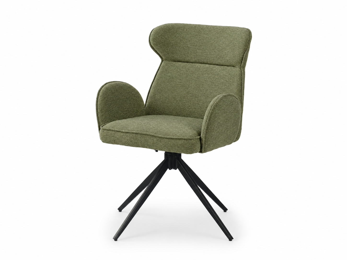 Swivel Dining Chair – Muted Olive Green Woven Fabric, Black Spider Base