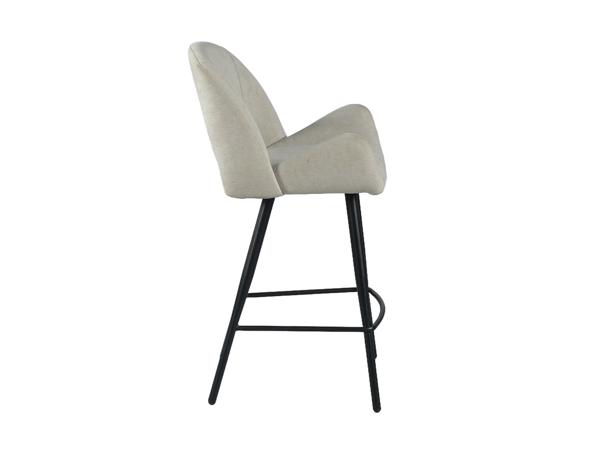 Side profile bar stool displaying 750mm seat height, ergonomic back recline, and splayed legs, BC-179-750