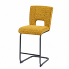 Textured woven bar stool in mustard upholstery with padded seat and cantilever steel frame for cafe counters, BC-93-750