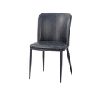 Tonal-piped cloud-effect faux leather dining chair in charcoal grey on black sand-grain powder-coated frame — DC-3063

