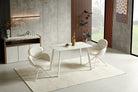 T-138 Sintered Stone Table Surface Detail — 11mm Travertine White Stone Top with Soft Round Corner Profile, Concealed Steel Frame — GEYA Seating
