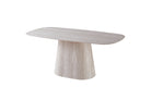 T-131 Sintered Stone Dining Table Surface Detail — 11mm Travertine White Stone Top with Gold-Vein Veining, Rounded Corner Profile — GEYA Seating
