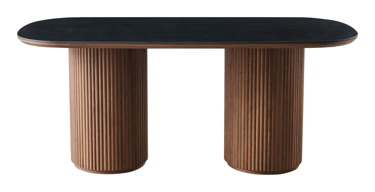 Twin-pedestal sintered stone dining table with racetrack top for contract hospitality, GEYA Seating T-136