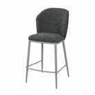 Upholstered bar stool in Blue woven fabric showing Ø28–Ø16 mm tapered tubular legs and curved footrest, BC-175-750