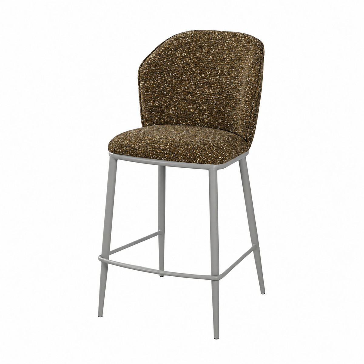 Upholstered bar stool in Brown structured weave featuring a padded seat cushion and integrated steel frame, BC-175-750