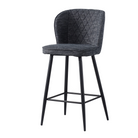 Upholstered bar stool in charcoal grey with diamond-quilted curved back and black steel frame, GEYA Seating BC-53-750