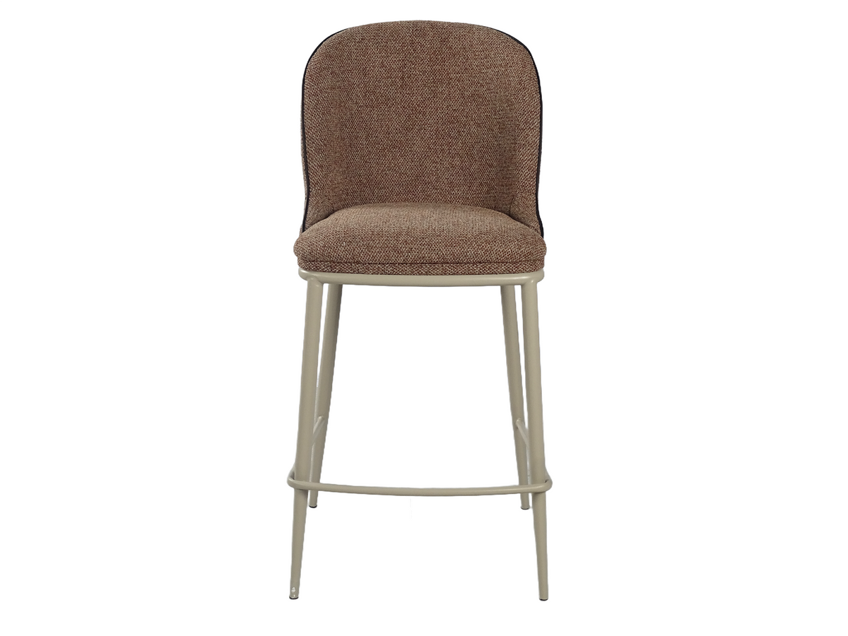 Upholstered bar stool front view showing Coffee Brown rounded back and padded seat, GEYA Seating BC-176-750