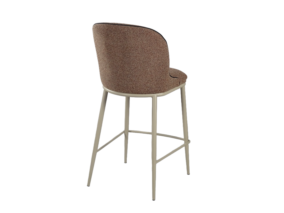 Upholstered bar stool rear view in Coffee Brown revealing continuous curved back upholstery, BC-176-750