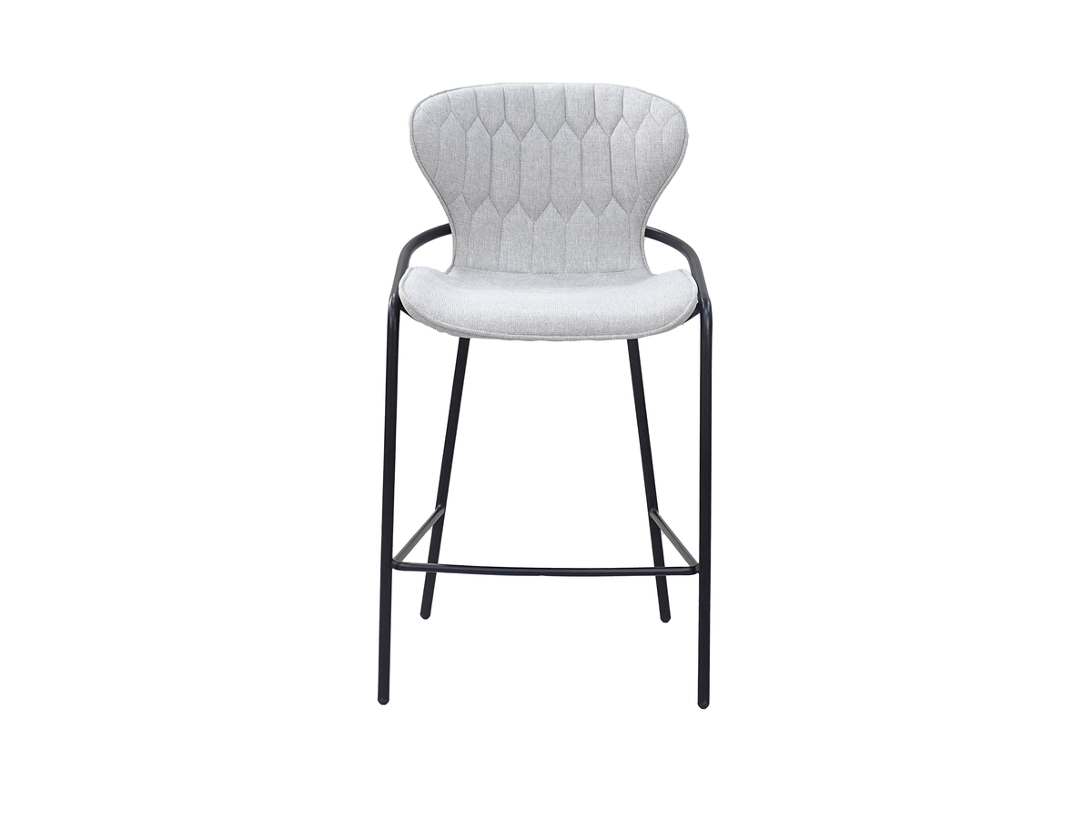 Geometric-stitched bar stool front view with hexagonal quilted back in heather grey, GEYA Seating BC-85-750