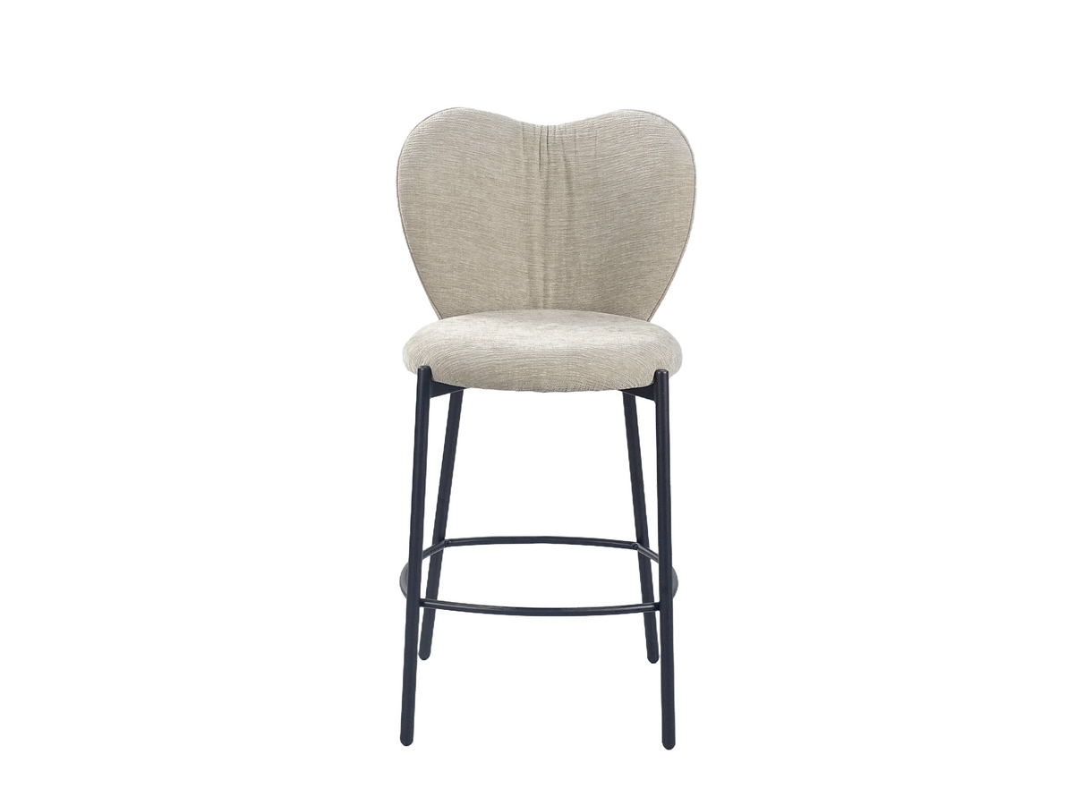 Upholstered bar stool front view showing the two rounded backrest lobes and central seam in light greige, GEYA Seating BC-152