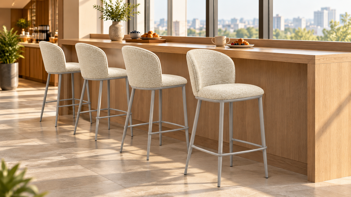 Upholstered Bar Stools at Wood Breakfast Counters — GEYA BC-175-750