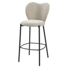 Upholstered bar stool in light greige with a rounded seat and circular footrest on a black round-tube frame, BC-152

