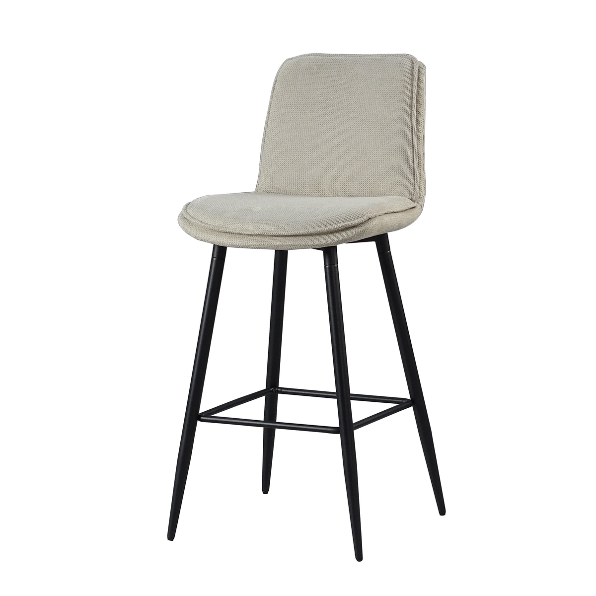 Upholstered bar stool in Linen with flanged edge seams and tapered steel legs, GEYA Seating BC-66-705
