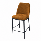 Upholstered bar stool in Ochre textured fabric with compact curved backrest and steel legs BC-150-750