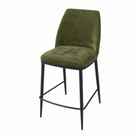 Upholstered bar stool in Olive Green textured fabric with integrated footrest and steel legs BC-150-750