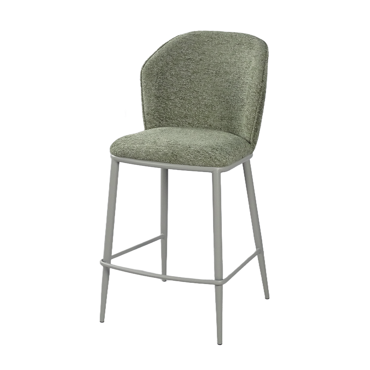 Upholstered bar stool in Olive Green structured woven fabric with matching piping trim, GEYA Seating BC-175-750