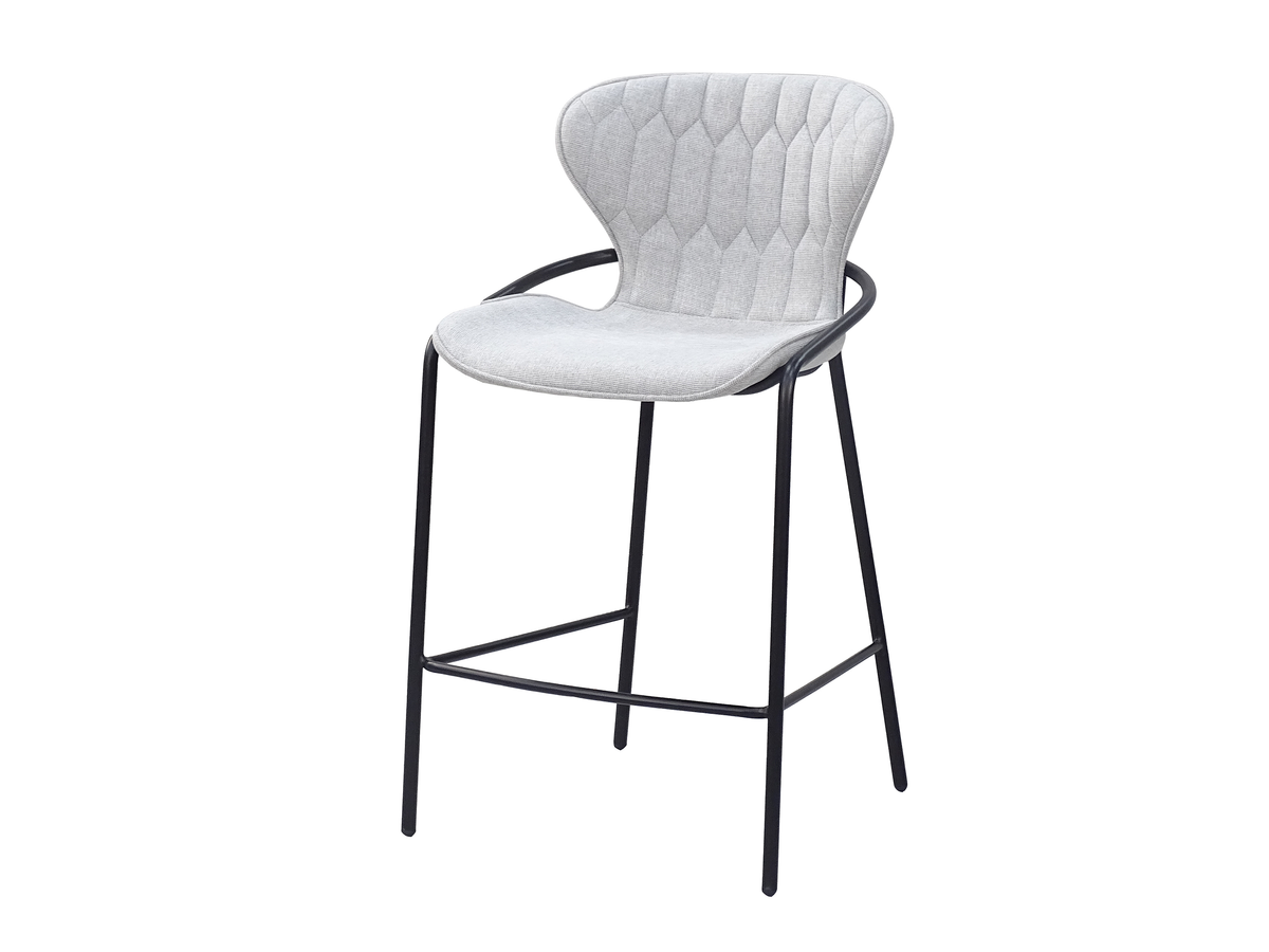 Geometric-stitched bar stool perspective angle displaying four-legged frame with footrest, BC-85-750