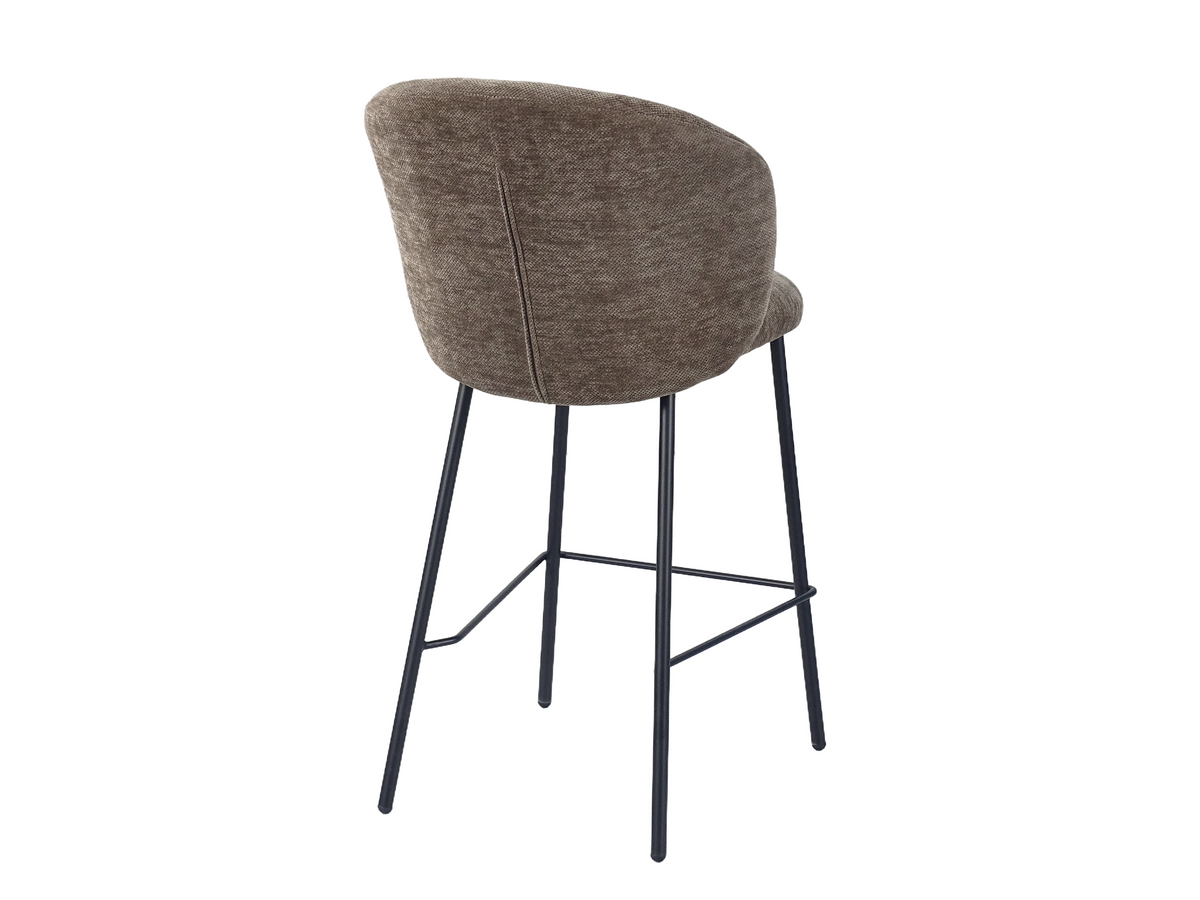 Upholstered bar stool rear view showing the rounded outer back and its vertical upholstery seam, BC-153-750