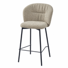 Upholstered bar stool in oatmeal with a separate rounded seat above a black four-leg base and front footrest, BC-153-750
