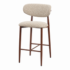 Upholstered bar stool in warm greige textured upholstery with a rounded separate backrest, BC-157-750
