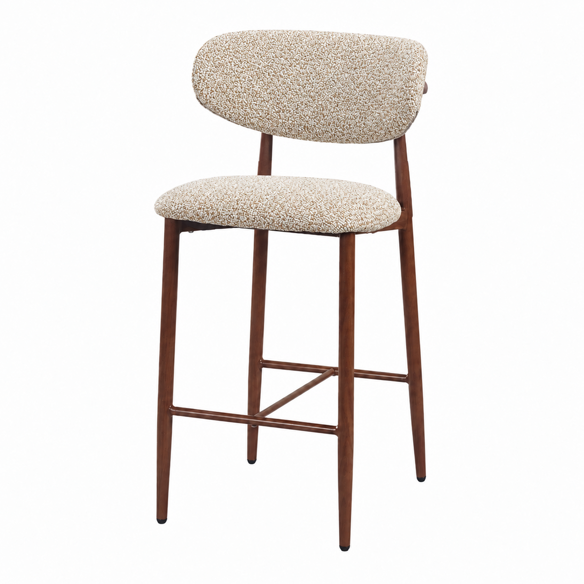 Upholstered bar stool in warm greige textured upholstery with a rounded separate backrest, BC-157-750
