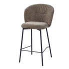 Upholstered bar stool in mocha showing visible vertical folds across the inner backrest, BC-153-750
