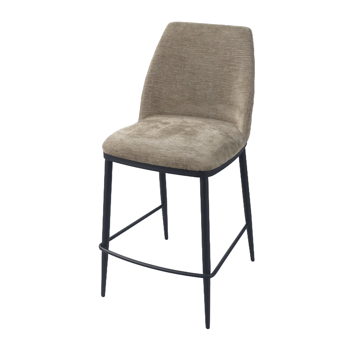 Upholstered bar stool in Warm Grey textured fabric with tapered legs, GEYA Seating BC-150-750