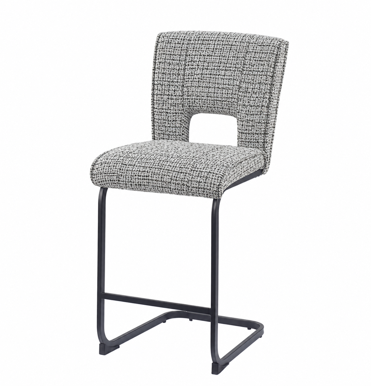 Upholstered bar stool in warm grey textured woven fabric with vertical stitching for commercial lounges, BC-93-750