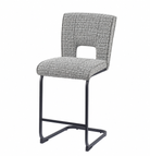 Upholstered bar stool in warm grey textured woven fabric with vertical stitching for commercial lounges, BC-93-750