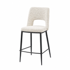 Ivory decorative bouclé open-back counter stool with wraparound steel footrest for kitchen island and breakfast bar seating — BC-120