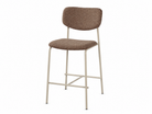 Mocha brown mélange upholstered counter stool with rounded backrest and cream powder-coated metal legs, model BC-171.

