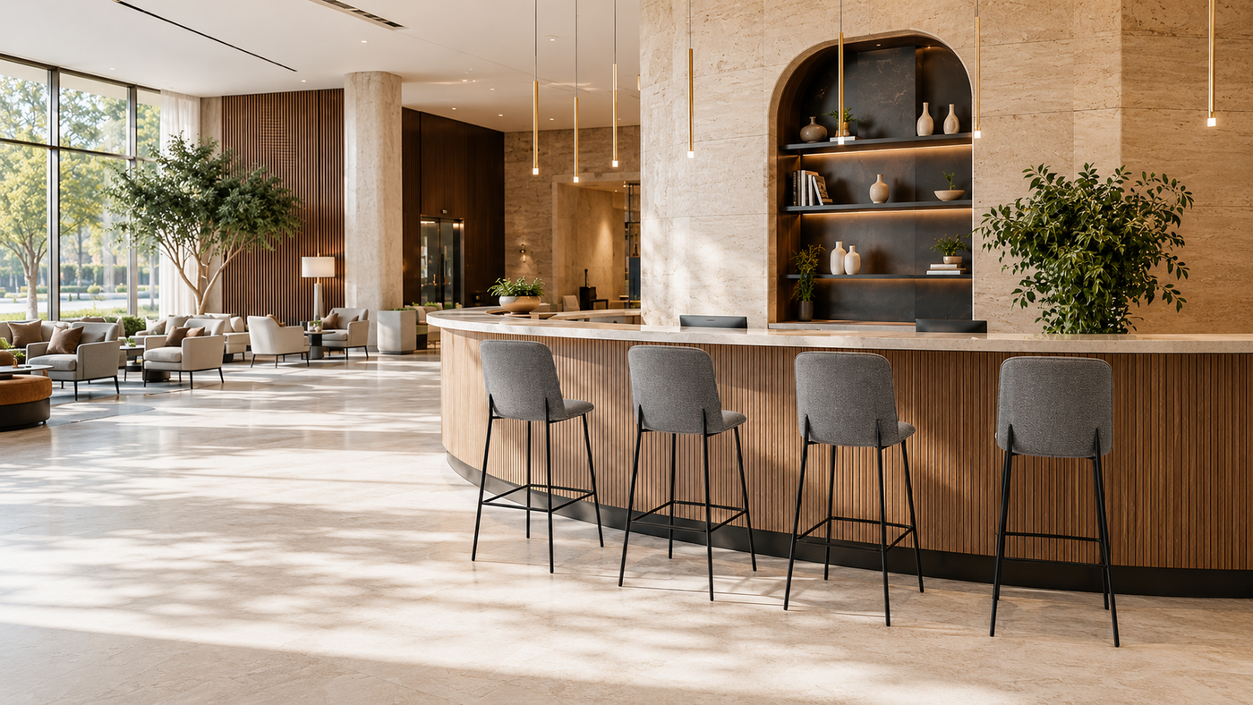 Upholstered Counter Stool for Public Lobby Reception Bar with [