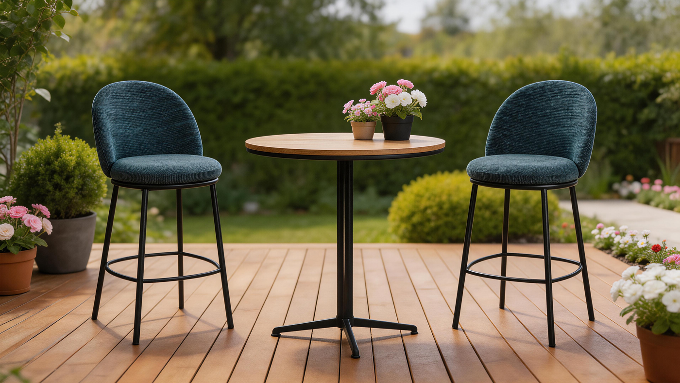 Upholstered Counter Stool with Back & Round Coffee Table with [