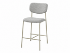 Soft grey mélange upholstered counter stool with rounded backrest and cream powder-coated metal legs, model BC-171.