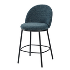 Counter stool with back in teal blue chenille upholstery and slim black metal legs, BC-165 Teal Blue by GEYA Seating
