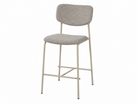 Warm greige mélange upholstered counter stool with rounded backrest and cream powder-coated metal legs, model BC-171.
