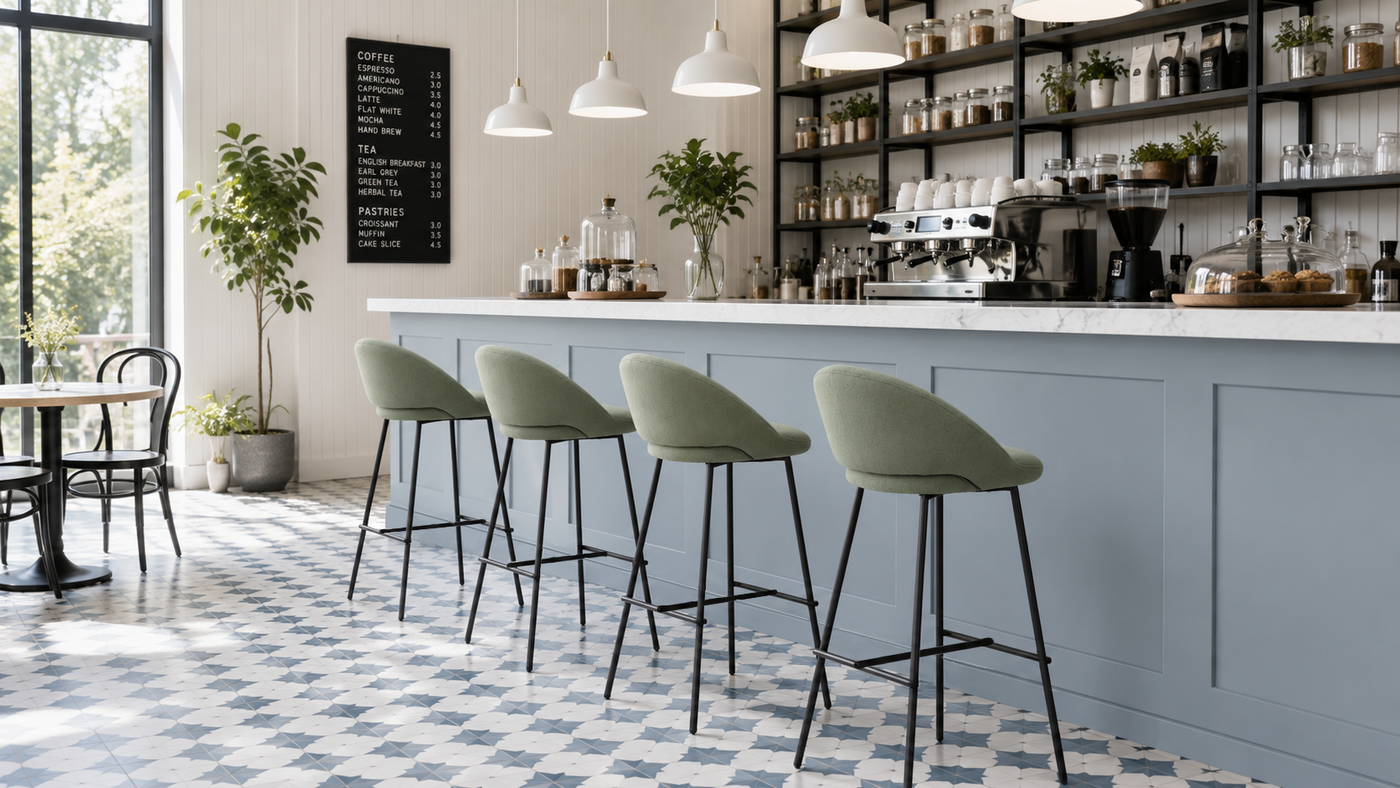 Upholstered Curved-Shell Bar Stool for Café and Hospitality Counters with [