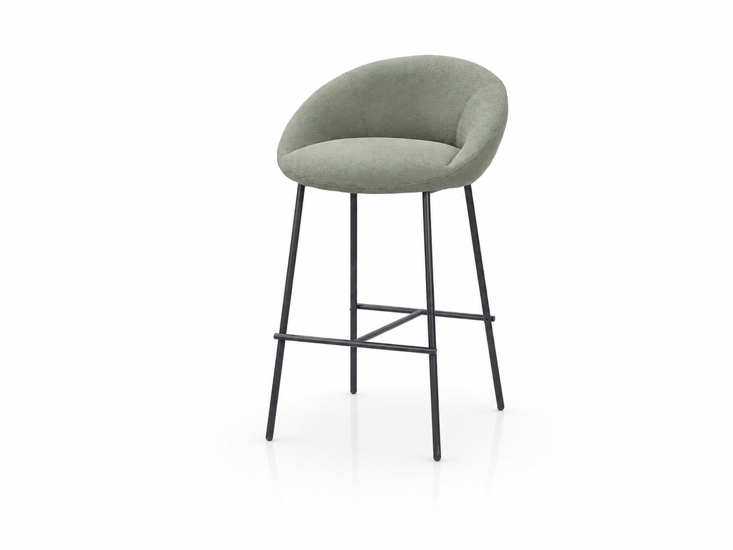 Sage Green Upholstered Curved-Shell Bar Stool with Black Metal Frame BC-88
